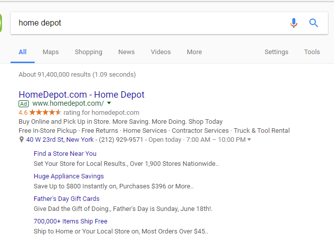 google adwords sitelinks single column test